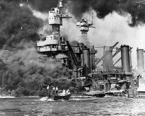Rescuing survivor near USS West Virginia during the Pearl Harbor attack.