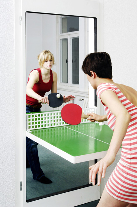 door turns into a ping pong table