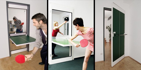 Innovative door turns into a ping pong table